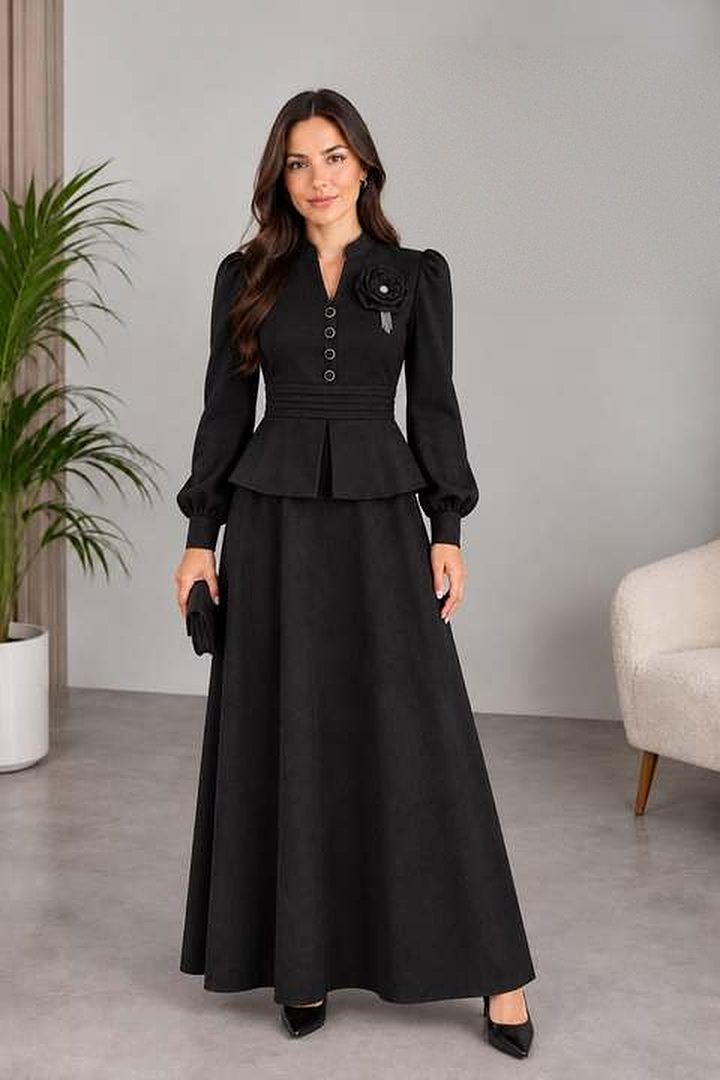 Gül Broşlu Peplum Takım — görsel 1