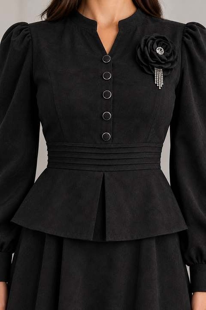 Gül Broşlu Peplum Takım — görsel 3